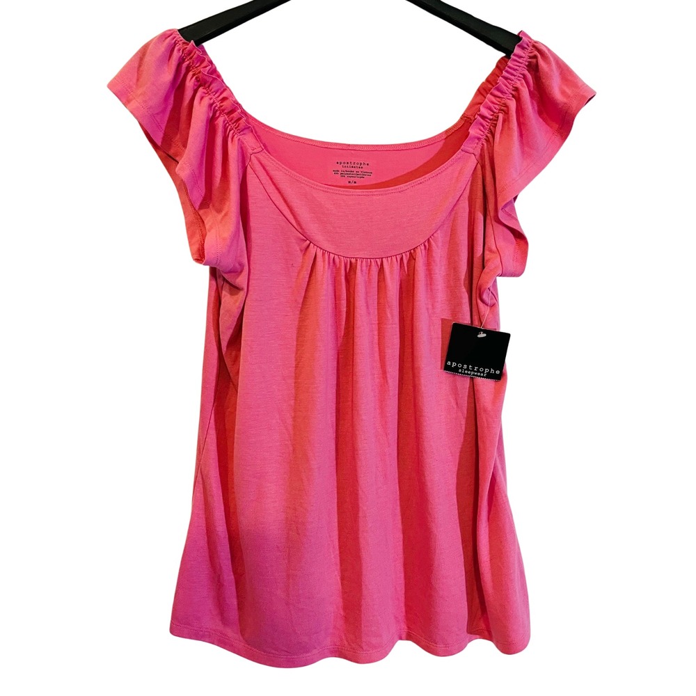 Apostrophe Intimates Pink Ruffle Sleeve Sleepwear Top Women Size Medium NWT